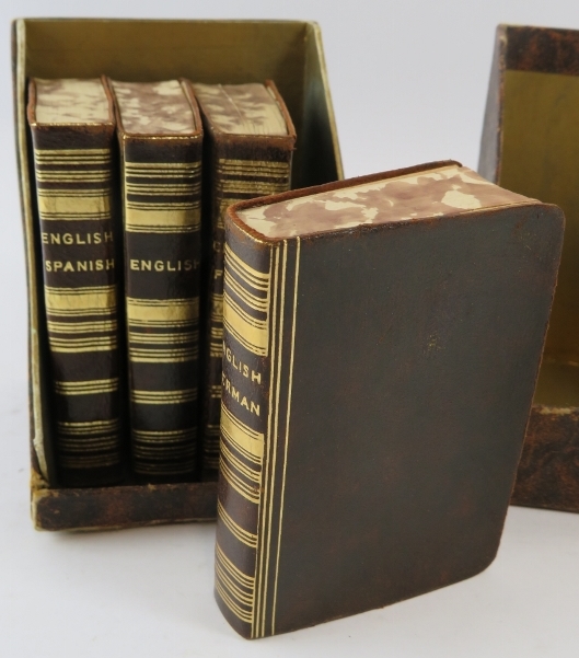 Set of four Midget Series Language Dictionaries, each leather bound and gold blocked, in fitted - Image 2 of 4