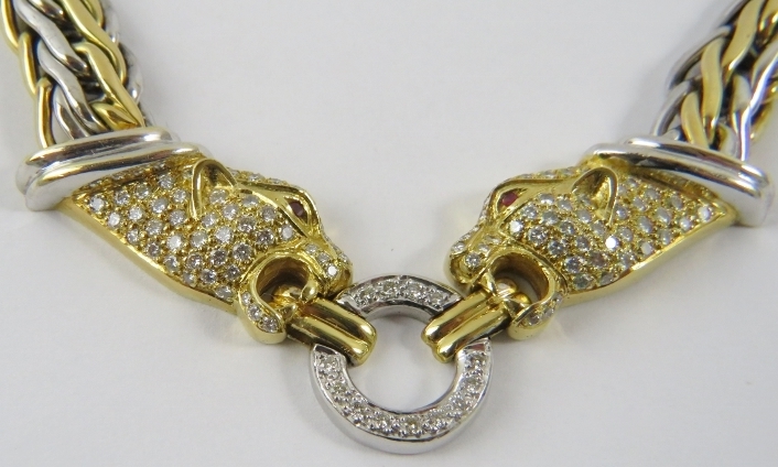 A Cartier style ruby and diamond set white and yellow precious metal gold Leopard/Panther collar - Image 7 of 7