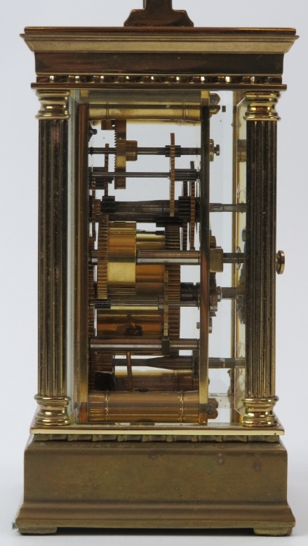 A French L'Epee brass carriage clock, 20th century. Frame with corner columns, dial signed ‘L’Epee - Image 2 of 6