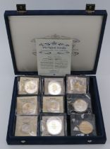 Nine Royal Mint sterling silver commemorative crown, pound and dollar coins. ‘The Royal Family’