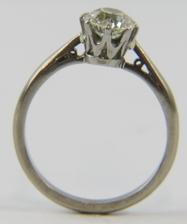 A diamond single stone ring, the lively old cut diamond approximately 1.35cts, claw set in un- - Image 2 of 2