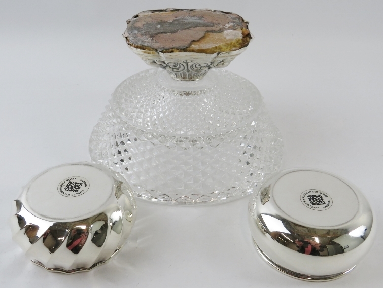 Two small .800 silver bowls and a sterling silver mounted glass fruit bowl. Weighable silver 92 - Image 2 of 2