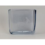 A Strombergshyttan Swedish ice coloured crystal glass vase engraved with a recumbent deer, 20th