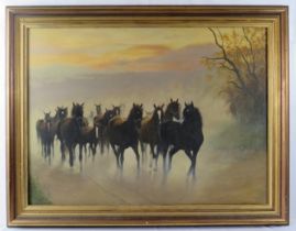 C H Jablonski (20th century) - A framed oil on canvas, 'Horses', signed lower right & dated 2000.