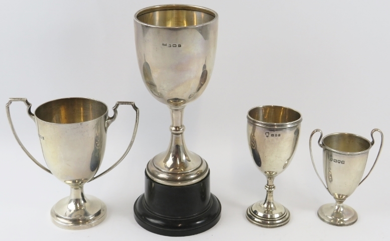Four silver sports trophies, two with handles. All fully hallmarked. Tallest 15.5cm. Gross silver - Image 2 of 2