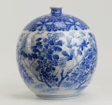 A Japanese blue and white porcelain vase, late Meiji/Taisho period. Of bulbous form, the exterior