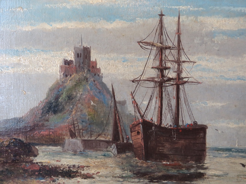 A Hulls (19th century) - Gilt framed oil on canvas, 'Ship moored off the coast with steam ship in - Image 3 of 5