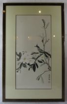 Chinese (20th century) - A framed & glazed watercolour, 'Bird study in a flowering tree', signed and