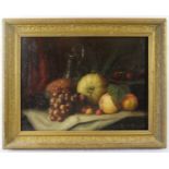 A framed oil on canvas, 'still life fruit on a table', beautifully painted. 36cm x 48cm (14" x