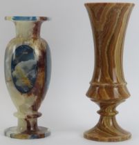 Two turned onyx stone vases, 20th century. 22 cm height, 19.8 cm height. Condition report: Good