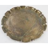 A Georgian style silver tray with pie crust rim and engraved centre. Hallmarked for Birmingham 1961,