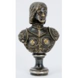 A silvered bronze bust of Joan of Arc seal, probably 19th century. 8.3 cm height.