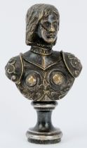 A silvered bronze bust of Joan of Arc seal, probably 19th century. 8.3 cm height.