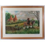 Clifford S Perry - A framed & glazed watercolour, 'Horses ploughing by Oast House, Ightham Mote