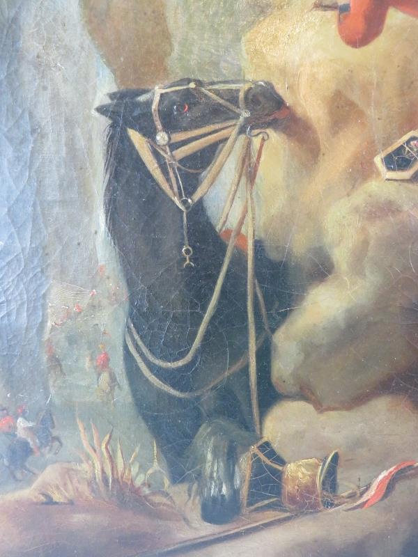 A late 19th century unframed oil on canvas, 'Officer with his horse escaping from the enemy', - Image 3 of 5