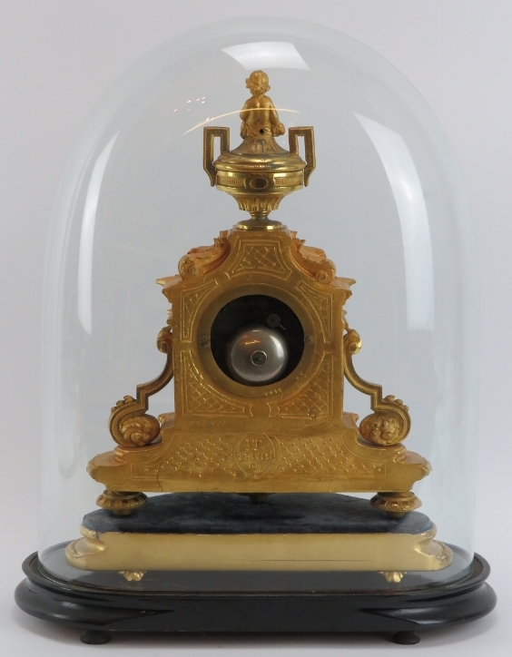 A French ormolu and enamel decorated mantle clock, 19th century. With hand painted enamelled metal - Image 4 of 8