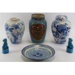 A group Chinese and Japanese porcelain wares, late 19th/20th century. Comprising two Japanese blue