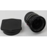 A Leica Elmarit-M 1:2,8 / 24mm ASPH E55 black camera lens. With lens hood (12592) for M 24mm f/2.8 +