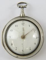 A George III silver pair cased Thomas Ollive of Cranbrook fusee pocket watch, c.1788, key wind,