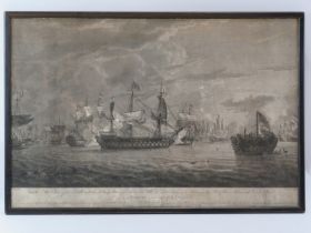 An engraving depicting a British and French naval battle, late 18th century. Entitled’ The Close