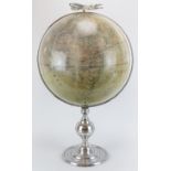 A very large French terrestrial globe, mid/late 20th century. Surmounted with an aluminium Douglas