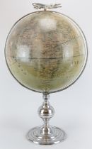 A very large French terrestrial globe, mid/late 20th century. Surmounted with an aluminium Douglas
