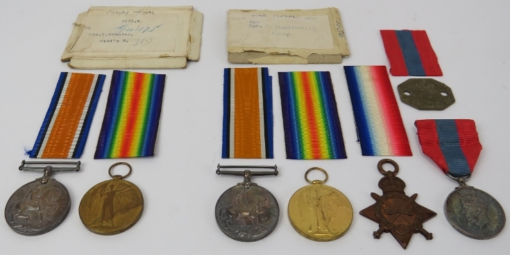 Militaria: Two groups of WWI British Military medals. A group of four medals comprising The 1914 - - Image 2 of 3