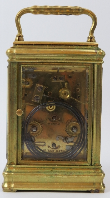 A Charles Frodsham brass repeater carriage clock with alarm, late Victorian/Edwardian period. Dial - Image 3 of 5