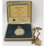 A Waltham Colonial yellow metal pocket watch, with engraved open face, seconds wheel, slimline,