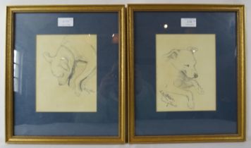 After Louis Wain (1860-1939) - Two framed & glazed pencil drawings of dogs, signed Louis Wain.