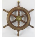Maritime: An oak and brass six spoke ship’s wheel, probably late 19th/early 20th century. 62.5 cm