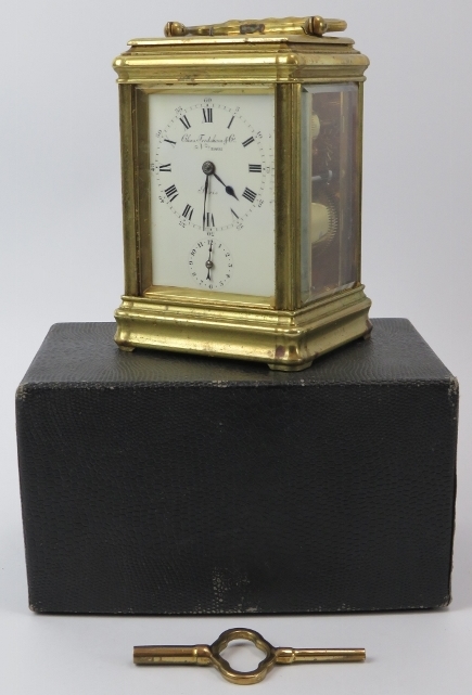 A Charles Frodsham brass repeater carriage clock with alarm, late Victorian/Edwardian period. Dial - Image 5 of 5