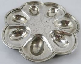 An early 20th century Arts & Crafts silver plated egg platter marked for The Duchess of Sutherland's