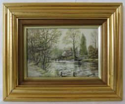 Keith W Hastings (1948) - A framed oil on board, 'College at Flatford from the lock', signed lower