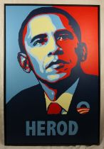 Mark Fuller - A framed oil on canvas, titled 'Herod' Obama. Exhibited at the Harbour Arm Gallery,