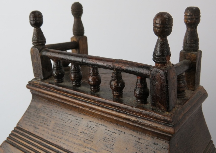 A large carved oak bracket clock, late 19th/early 20th century. With blue and white enamelled - Image 5 of 5