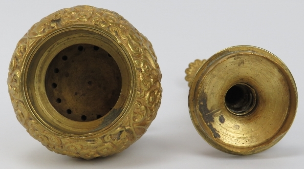 An Anglo-Indian gilt bronze incense burner in the form of a Moghul rosewater sprinkler, mid/late - Image 2 of 3