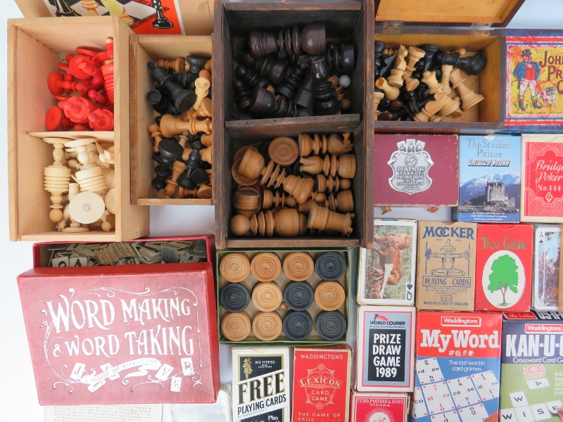 A large vintage collection of gaming cards, chess pieces and other games. (Quantity). Condition - Image 2 of 2