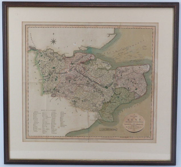 ‘A New Map of Kent Divided into Lathes’ engraved by John Cary (1755-1835), dated 1806. Hand - Image 2 of 2