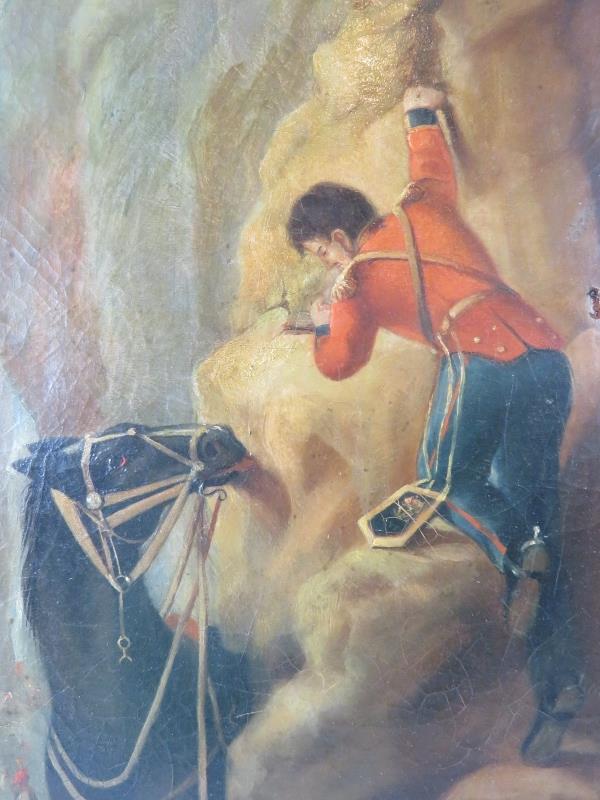 A late 19th century unframed oil on canvas, 'Officer with his horse escaping from the enemy', - Image 2 of 5