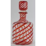 A clear and red spiralled glass decanter by Fratelli Toso for Murano, 20th century. 17.3 cm