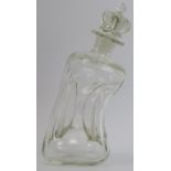 A Jacob Bang for Holmegaard tipsy ‘Kluk Kluk’ pinched clear glass decanter, mid 20th century. 23.5