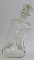 A Jacob Bang for Holmegaard tipsy ‘Kluk Kluk’ pinched clear glass decanter, mid 20th century. 23.5