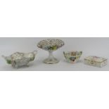 Four German Dresden Porcelain wares, early 20th century. Comprising two twin handled baskets, a
