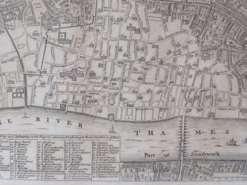 An engraved map illustrating the ruins and extent of the Great Fire of London, late 18th century. - Image 2 of 2