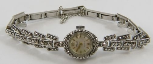 Aviva, a lady’s Aviva silver cocktail wristwatch, in the Art Deco style, set with marcasite in