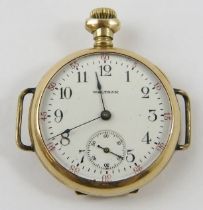 Waltham WWI trench converted pocket to wristwatch. In rosey yellow metal stamped ‘Goldfilled’