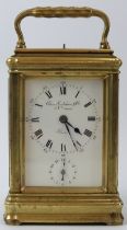 A Charles Frodsham brass repeater carriage clock with alarm, late Victorian/Edwardian period. Dial