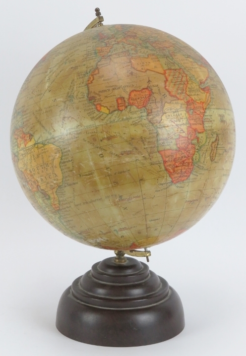 A vintage English ‘Geographica’ 10 inch terrestrial globe, circa 1920s/30s. The globe marked with