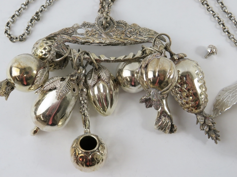 A traditional silver Brazilian Balangandam amulet with good luck charm pendants including fruits, - Image 2 of 4